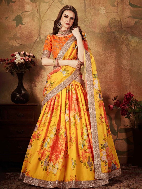 Yellow And Orange Organza Lehenga Choli